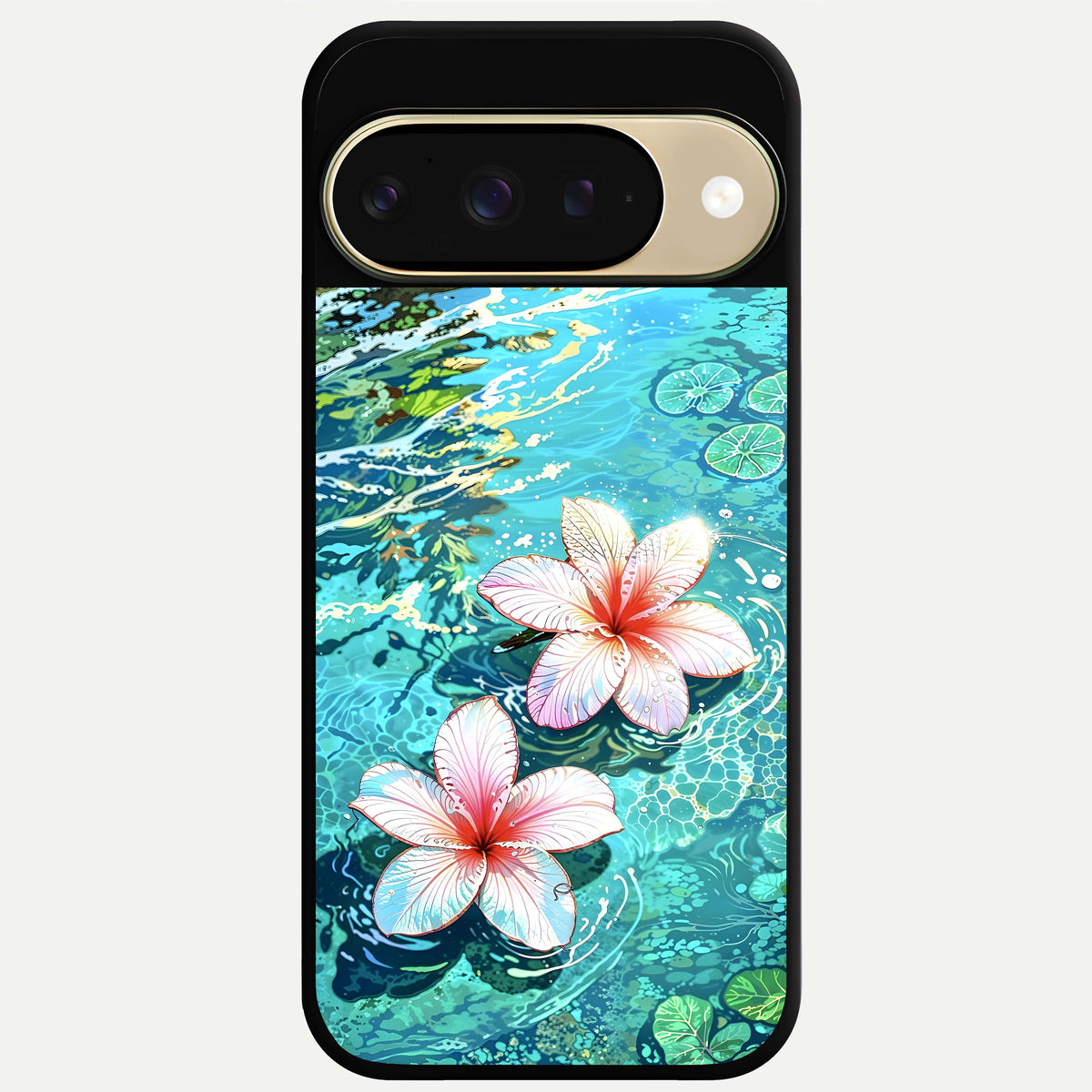  Pink Flowers in Water Glass Case For Google Pixel 9 back cover – full design glossy printed glass finish