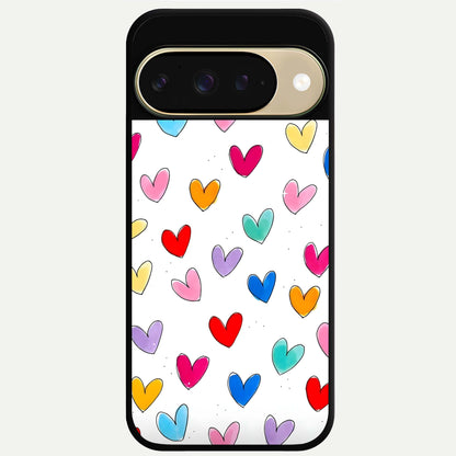  Playful Love Doodles Glass Case For Google Pixel 9 back cover – full design glossy printed glass finish