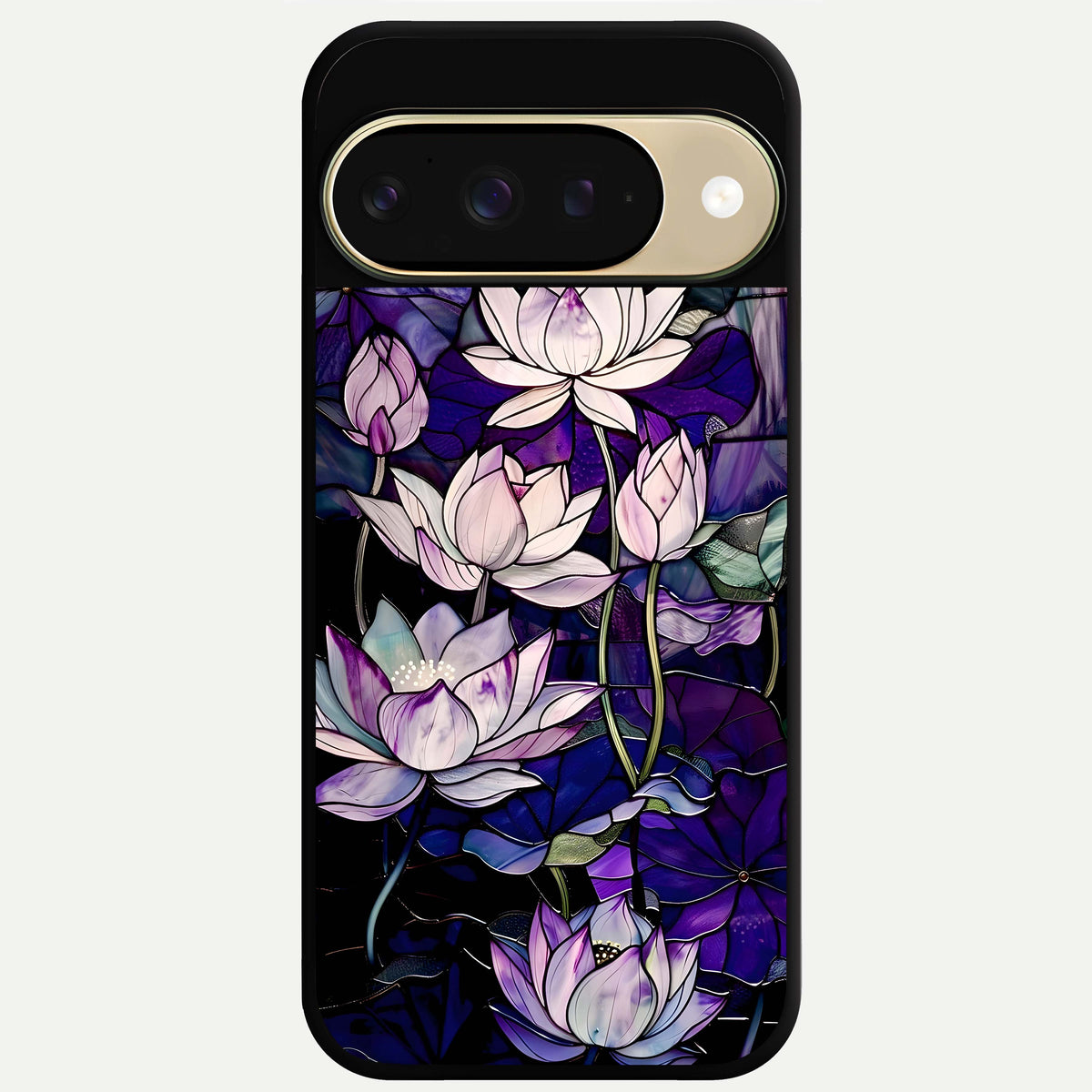  Purple Lotus Pattern Glass Case For Google Pixel 9 back cover – full design glossy printed glass finish
