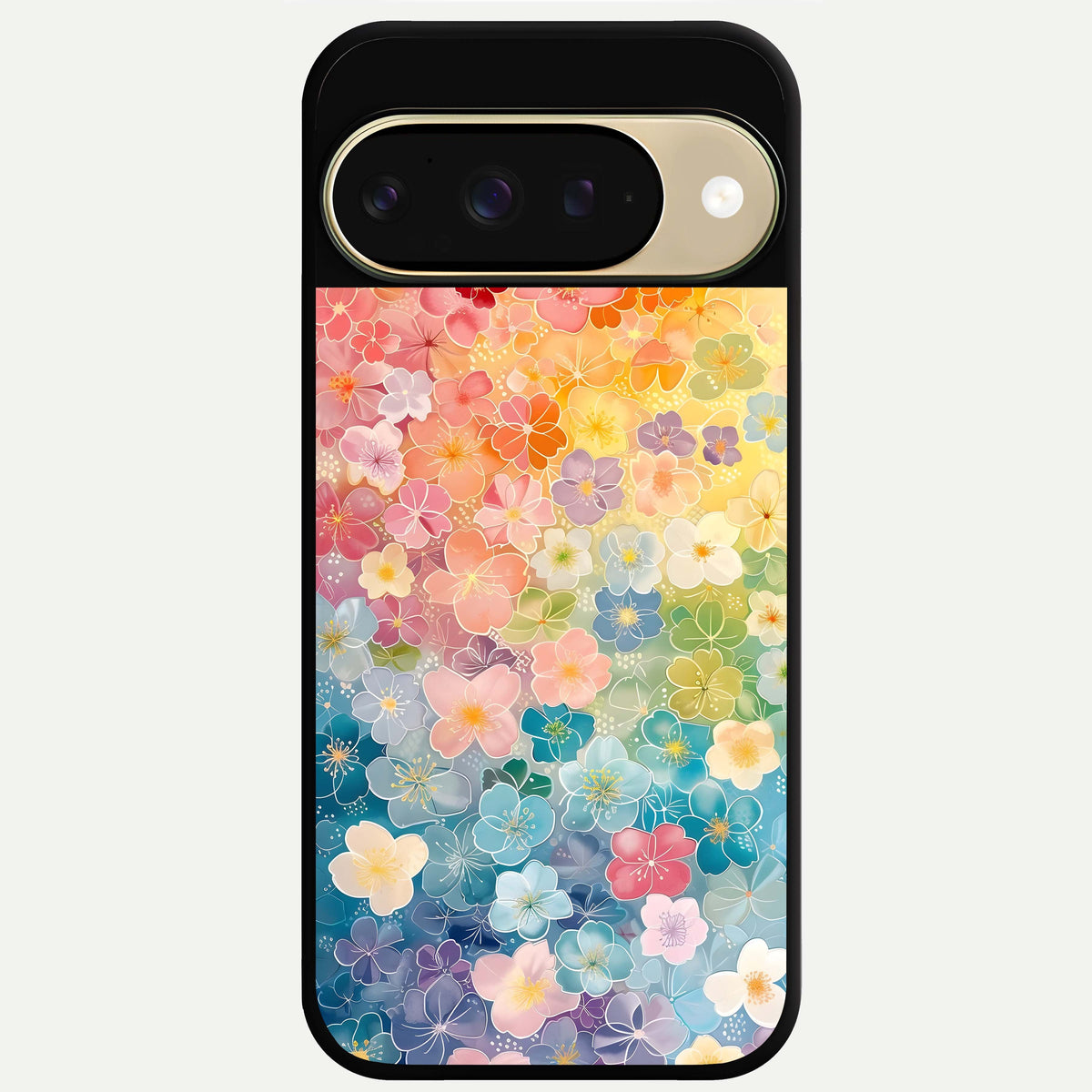  Rainbow Blossom Burst Glass Case For Google Pixel 9 back cover – full design glossy printed glass finish