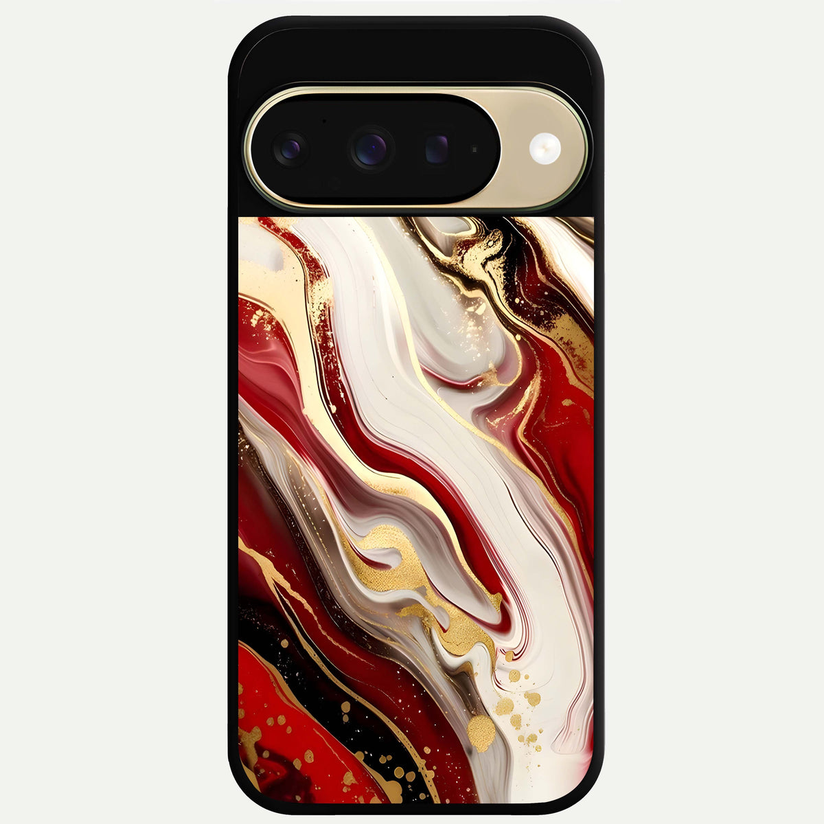  Red And White Marble Glass Case For Google Pixel 9 back cover – full design glossy printed glass finish