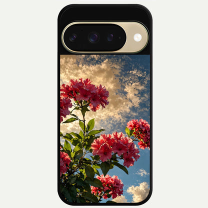  Red Bloom Skies Glass Case For Google Pixel 9 back cover – full design glossy printed glass finish