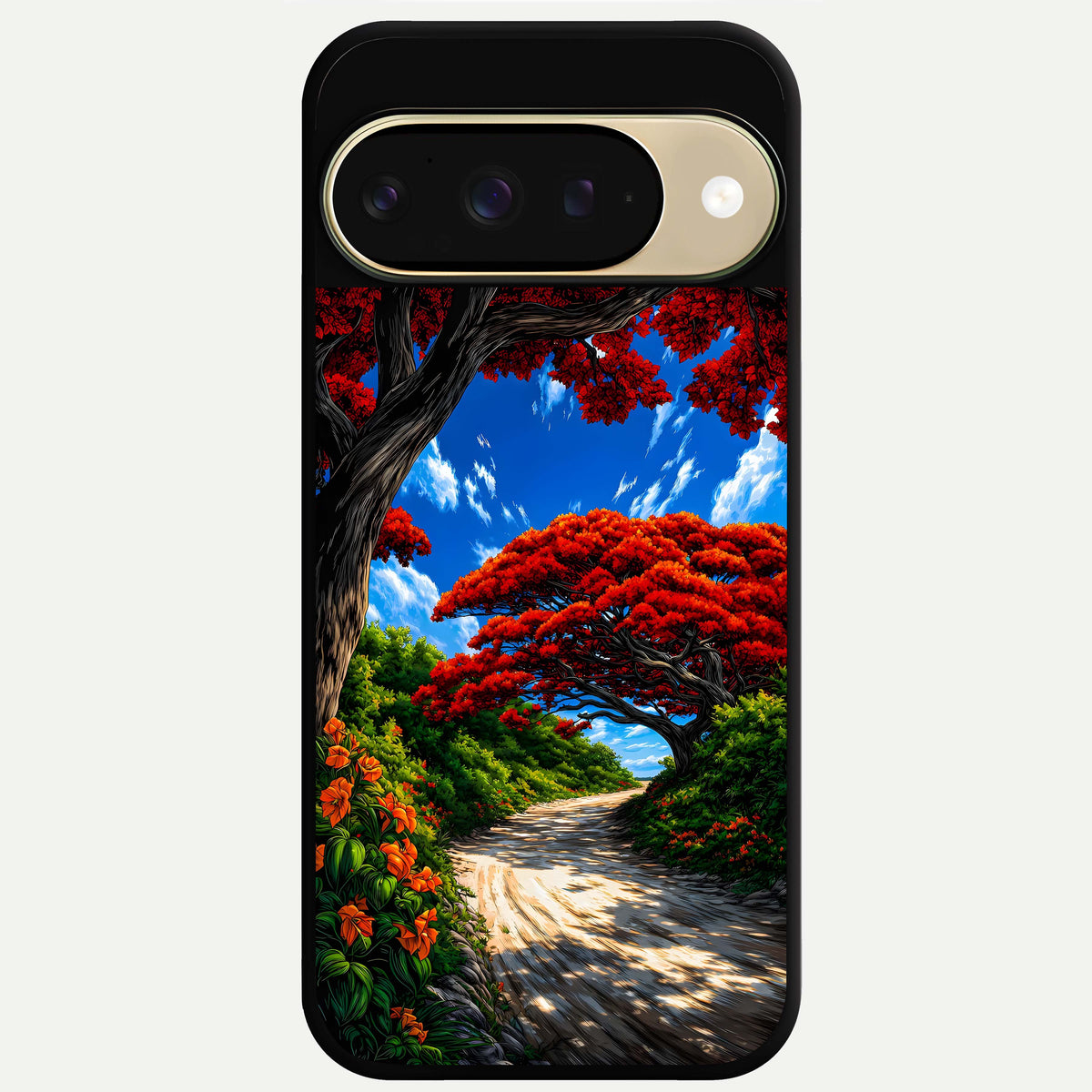  Red Trees Pathway Glass Case For Google Pixel 9 back cover – full design glossy printed glass finish