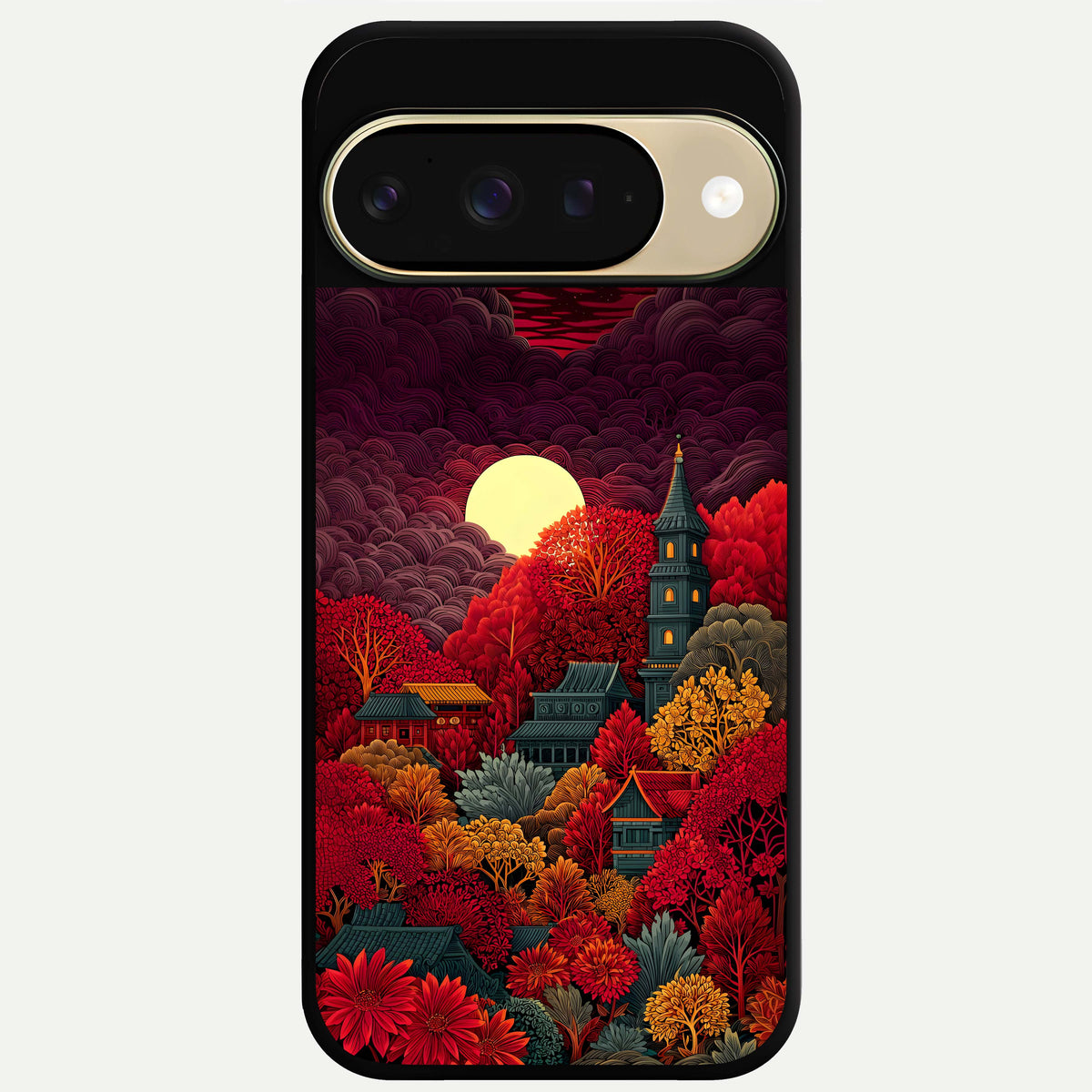  Scarlet Autumn Temple Glass Case For Google Pixel 9 back cover – full design glossy printed glass finish