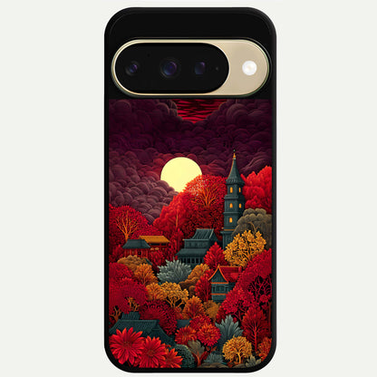  Scarlet Autumn Temple Glass Case For Google Pixel 9 back cover – full design glossy printed glass finish