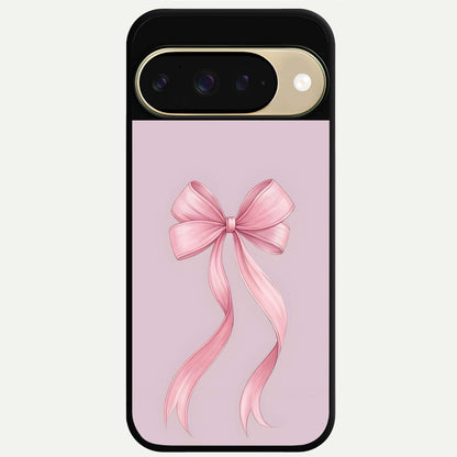  Soft Blush Bow Glass Case For Google Pixel 9 back cover – full design glossy printed glass finish