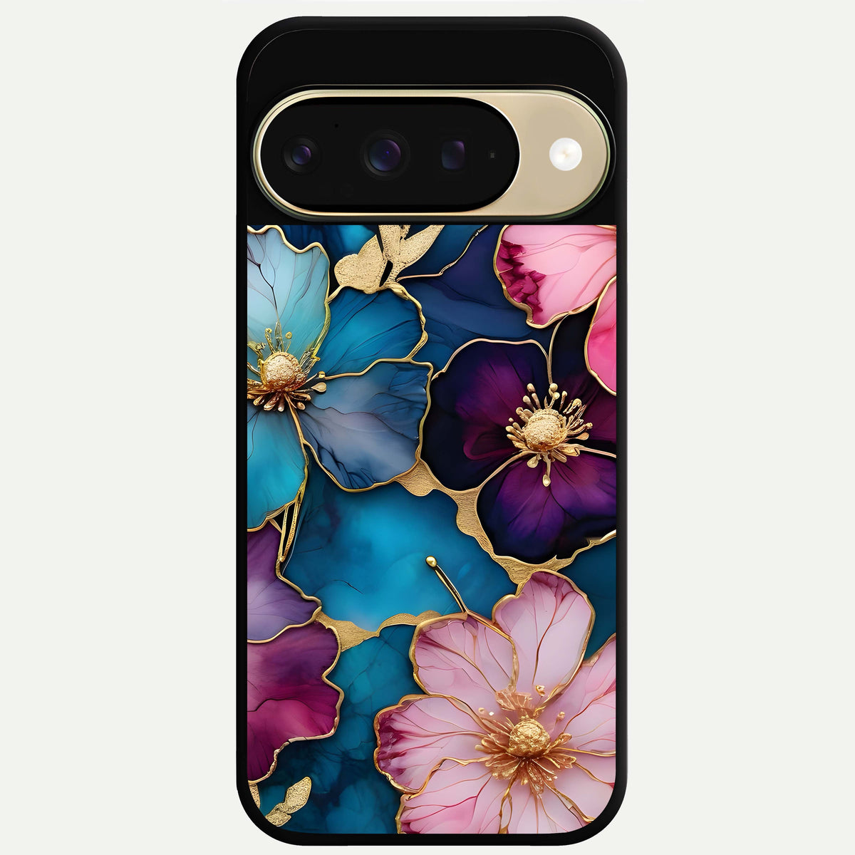  Sparkle Floral Glass Case For Google Pixel 9 back cover – full design glossy printed glass finish