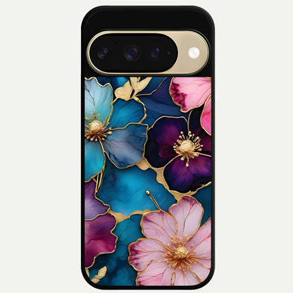  Sparkle Floral Glass Case For Google Pixel 9 back cover – full design glossy printed glass finish