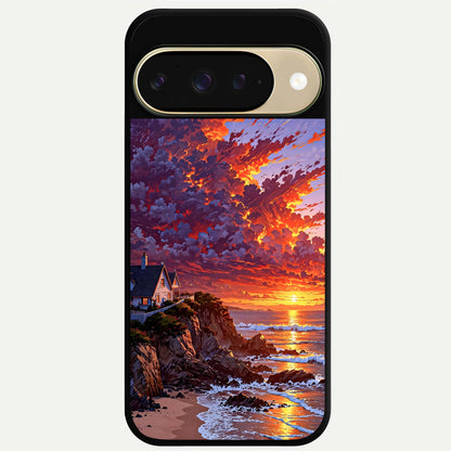  Sunset House By Sea Glass Case For Google Pixel 9 back cover – full design glossy printed glass finish