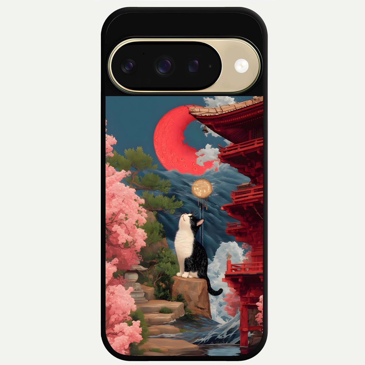  Temple Cat Scenery Glass Case For Google Pixel 9 back cover – full design glossy printed glass finish