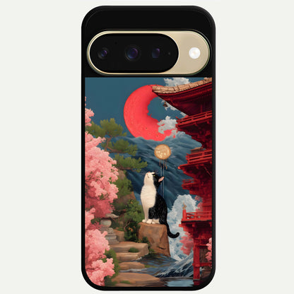  Temple Cat Scenery Glass Case For Google Pixel 9 back cover – full design glossy printed glass finish