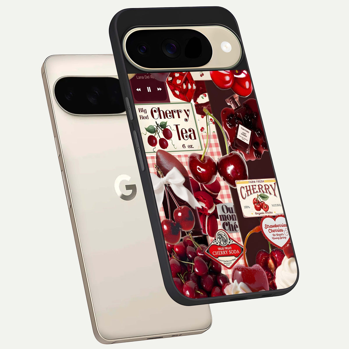  Aesthetic Cherry Tea phone case For Google Pixel 9 showing premium glass back cover with detailed artwork