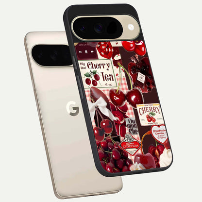  Aesthetic Cherry Tea phone case For Google Pixel 9 showing premium glass back cover with detailed artwork