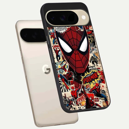 Aesthetic Wonder Spider phone case For Google Pixel 9 showing premium glass back cover with detailed artwork
