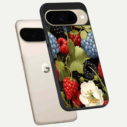  Berry Bloom Charm phone case For Google Pixel 9 showing premium glass back cover with detailed artwork