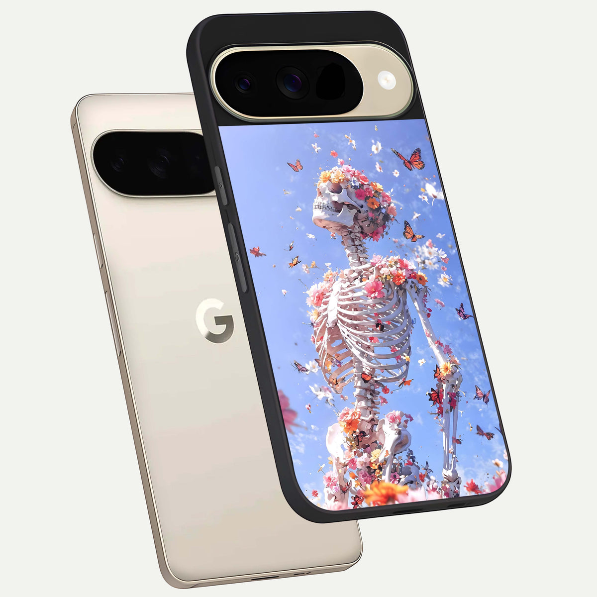  Bloom Beyond Bones phone case For Google Pixel 9 showing premium glass back cover with detailed artwork