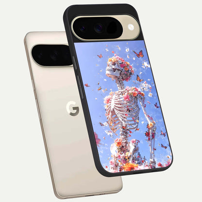  Bloom Beyond Bones phone case For Google Pixel 9 showing premium glass back cover with detailed artwork