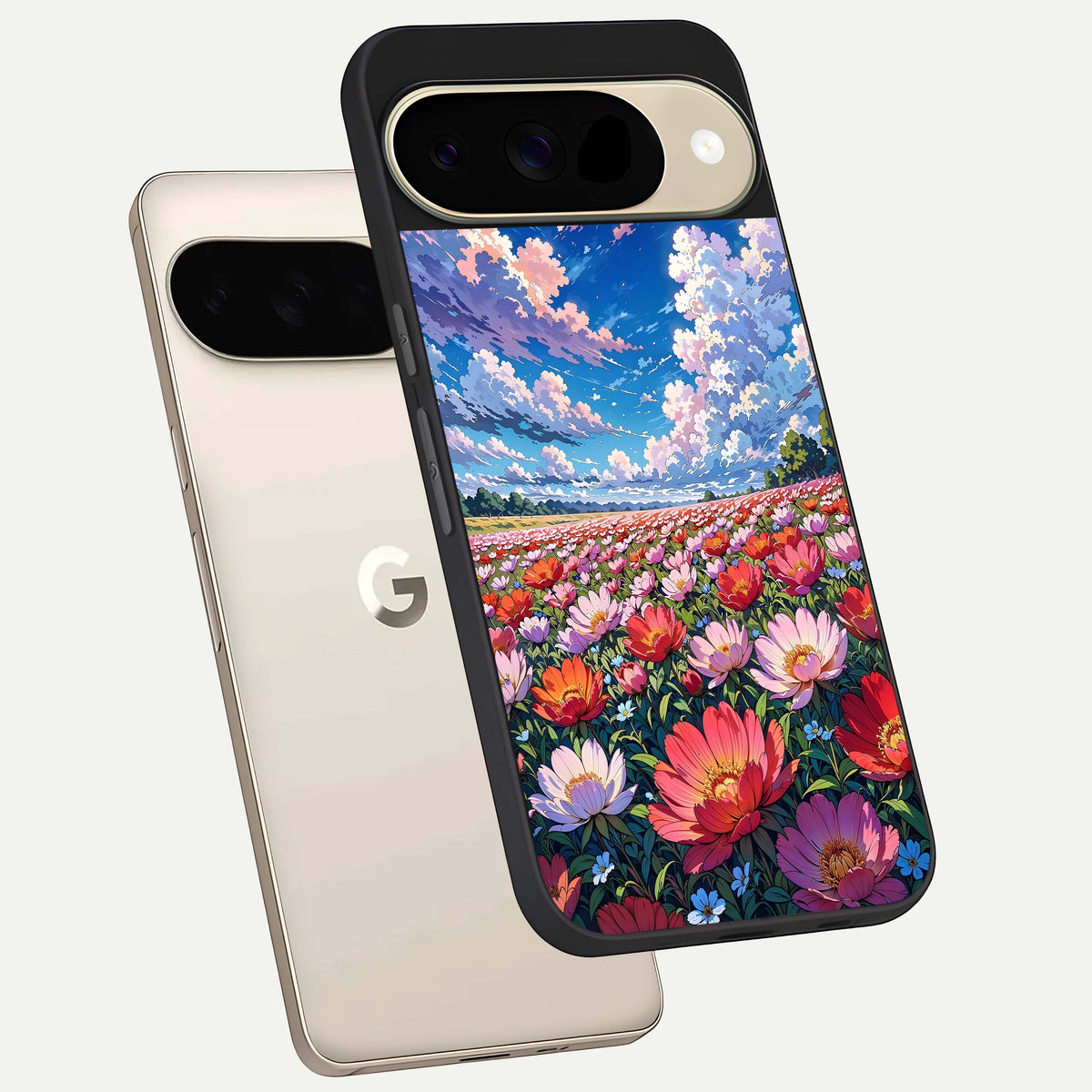  Blossom Sky Field phone case For Google Pixel 9 showing premium glass back cover with detailed artwork