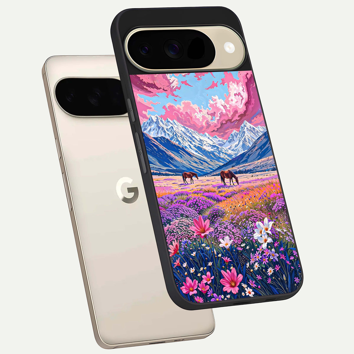  Blossom Valley Dream phone case For Google Pixel 9 showing premium glass back cover with detailed artwork