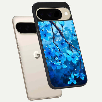  Blue Blossoms Branch phone case For Google Pixel 9 showing premium glass back cover with detailed artwork