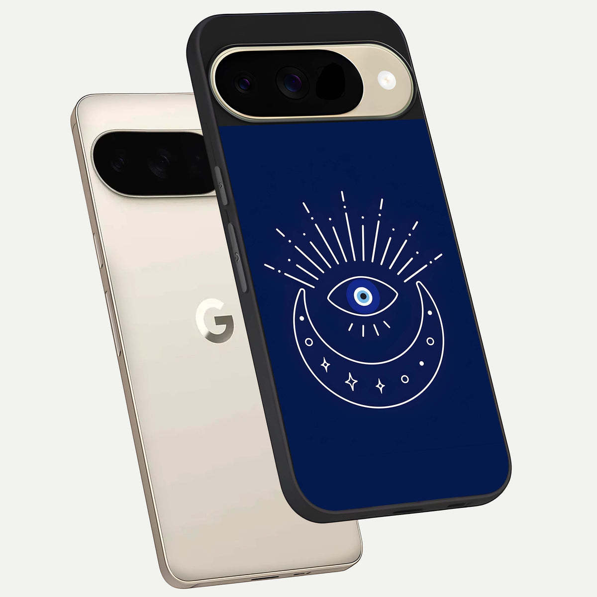  Blue Evil Eye phone case For Google Pixel 9 showing premium glass back cover with detailed artwork