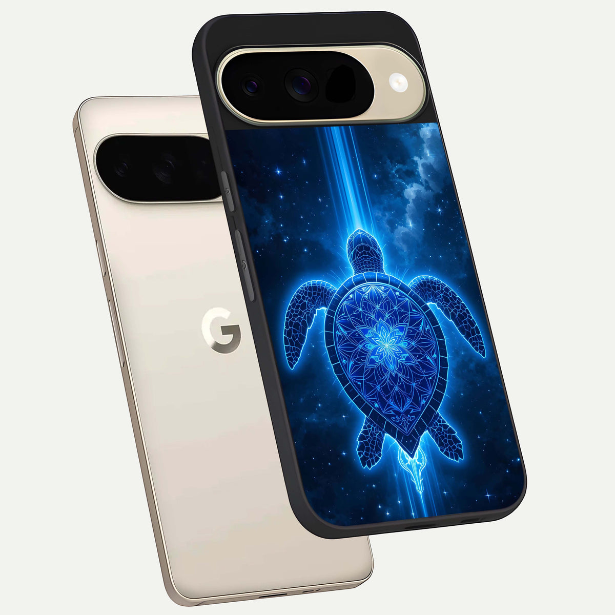  Blue Galaxy Turtle phone case For Google Pixel 9 showing premium glass back cover with detailed artwork