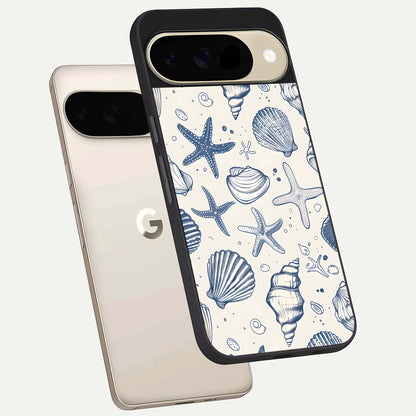  Blue Ocean Outline phone case For Google Pixel 9 showing premium glass back cover with detailed artwork