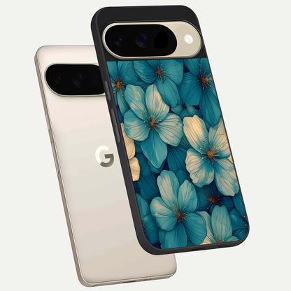  Blue Shade Floral phone case For Google Pixel 9 showing premium glass back cover with detailed artwork