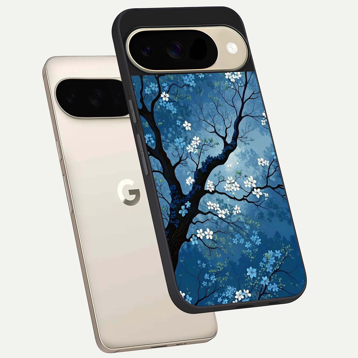  Blue Tree Serenity phone case For Google Pixel 9 showing premium glass back cover with detailed artwork