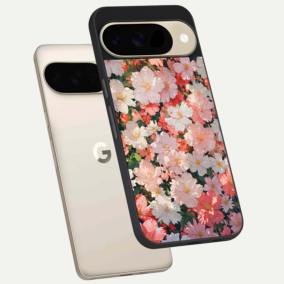  Blush Bloom Field phone case For Google Pixel 9 showing premium glass back cover with detailed artwork