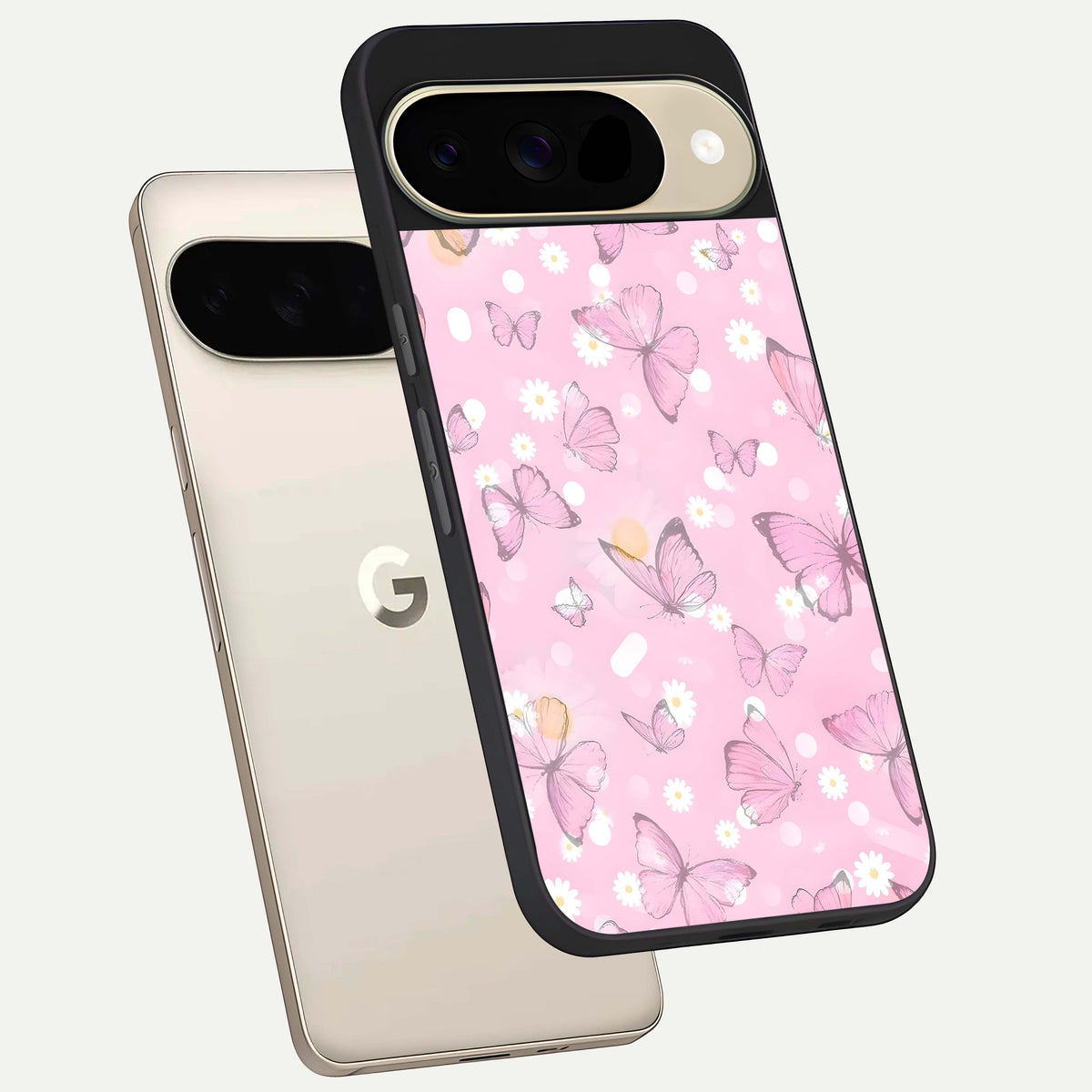  Blush Butterfly Garden phone case For Google Pixel 9 showing premium glass back cover with detailed artwork