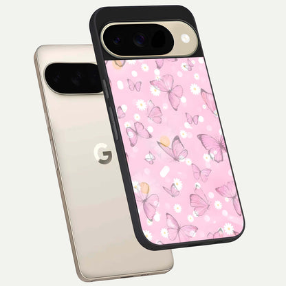  Blush Butterfly Garden phone case For Google Pixel 9 showing premium glass back cover with detailed artwork
