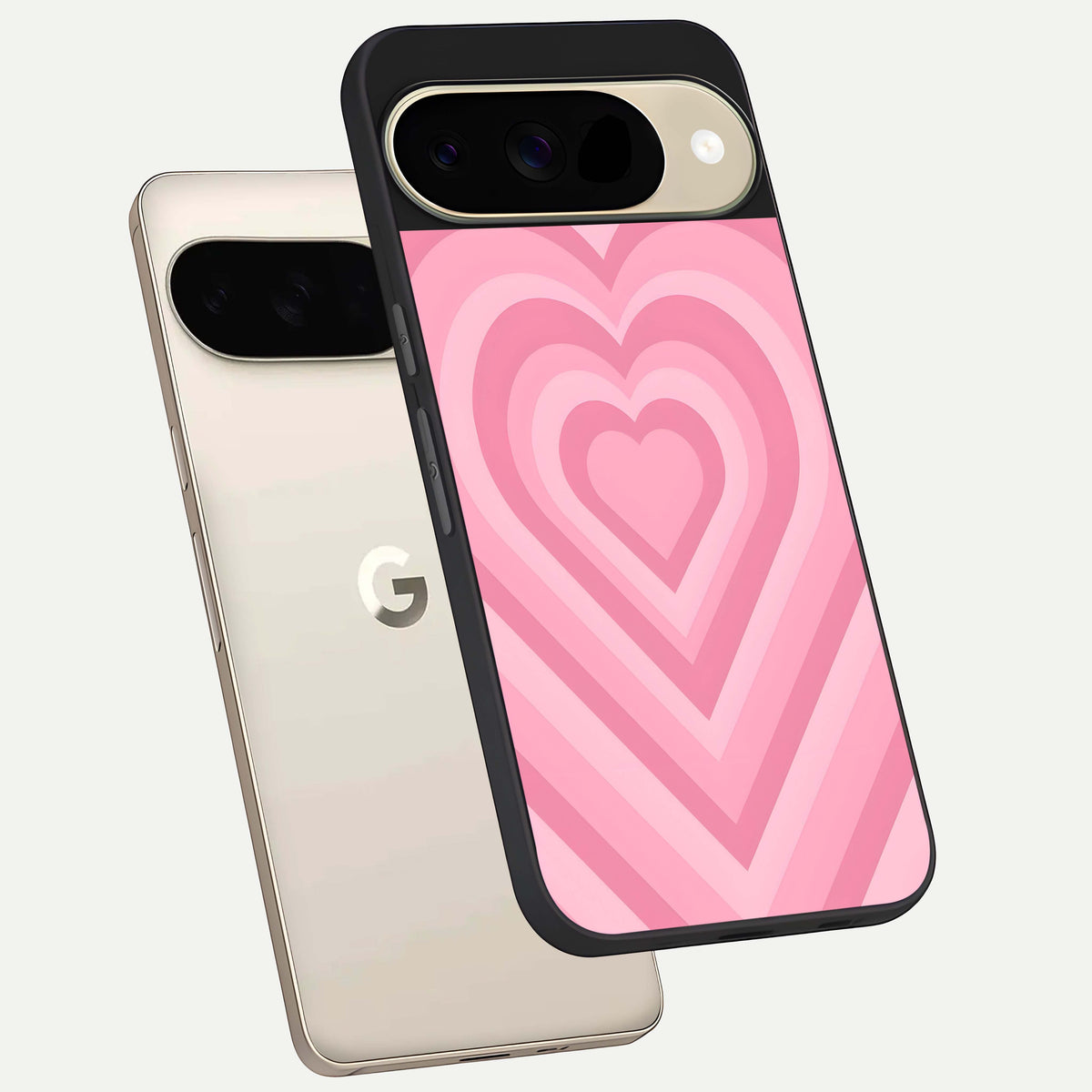  Blush Heart Waves phone case For Google Pixel 9 showing premium glass back cover with detailed artwork