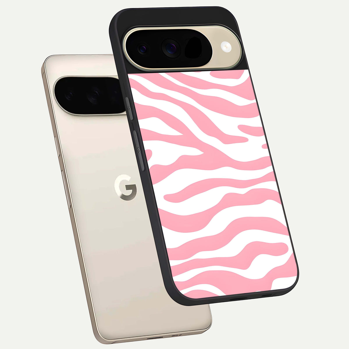  Blush Zebra Flow phone case For Google Pixel 9 showing premium glass back cover with detailed artwork