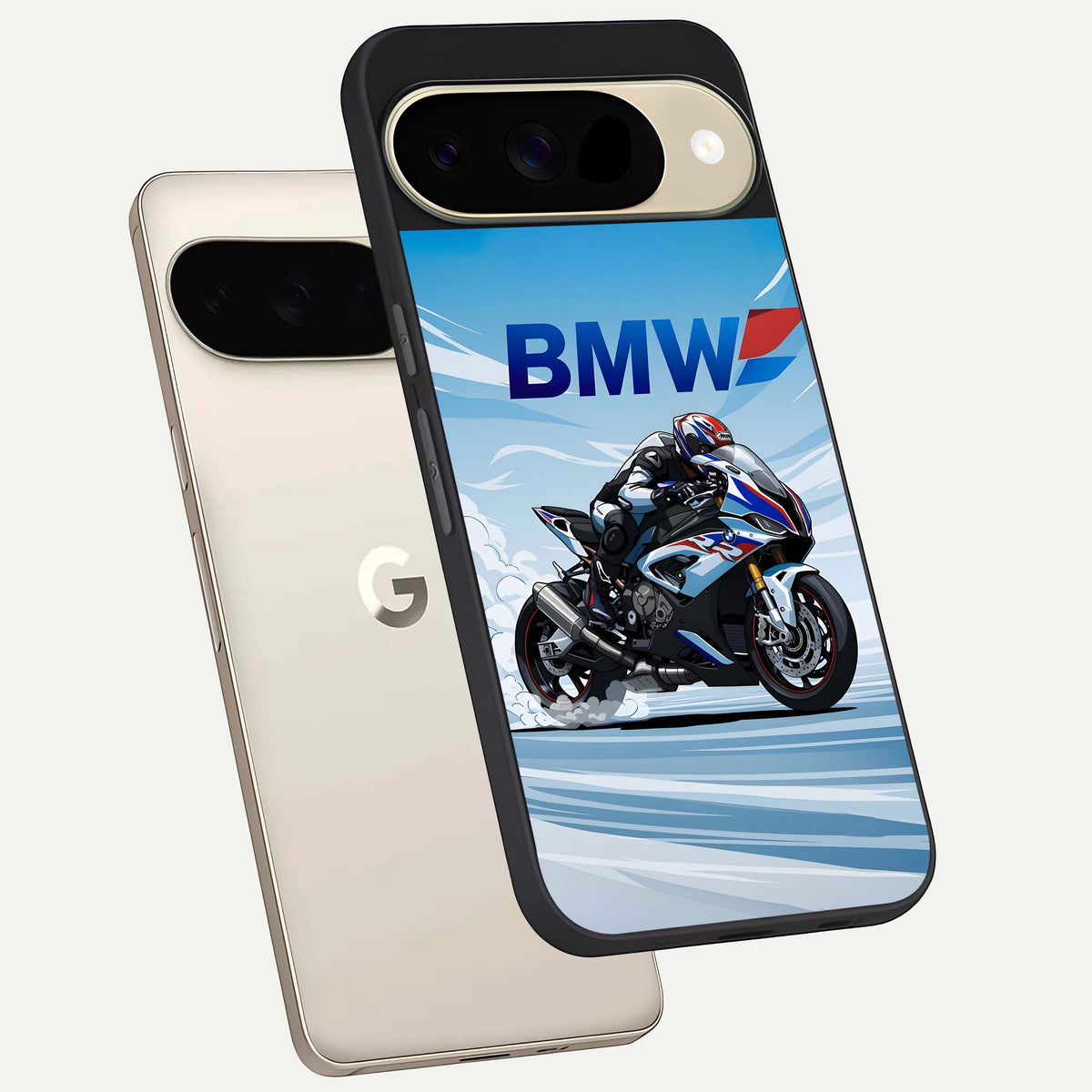  BMW Power Drift phone case For Google Pixel 9 showing premium glass back cover with detailed artwork