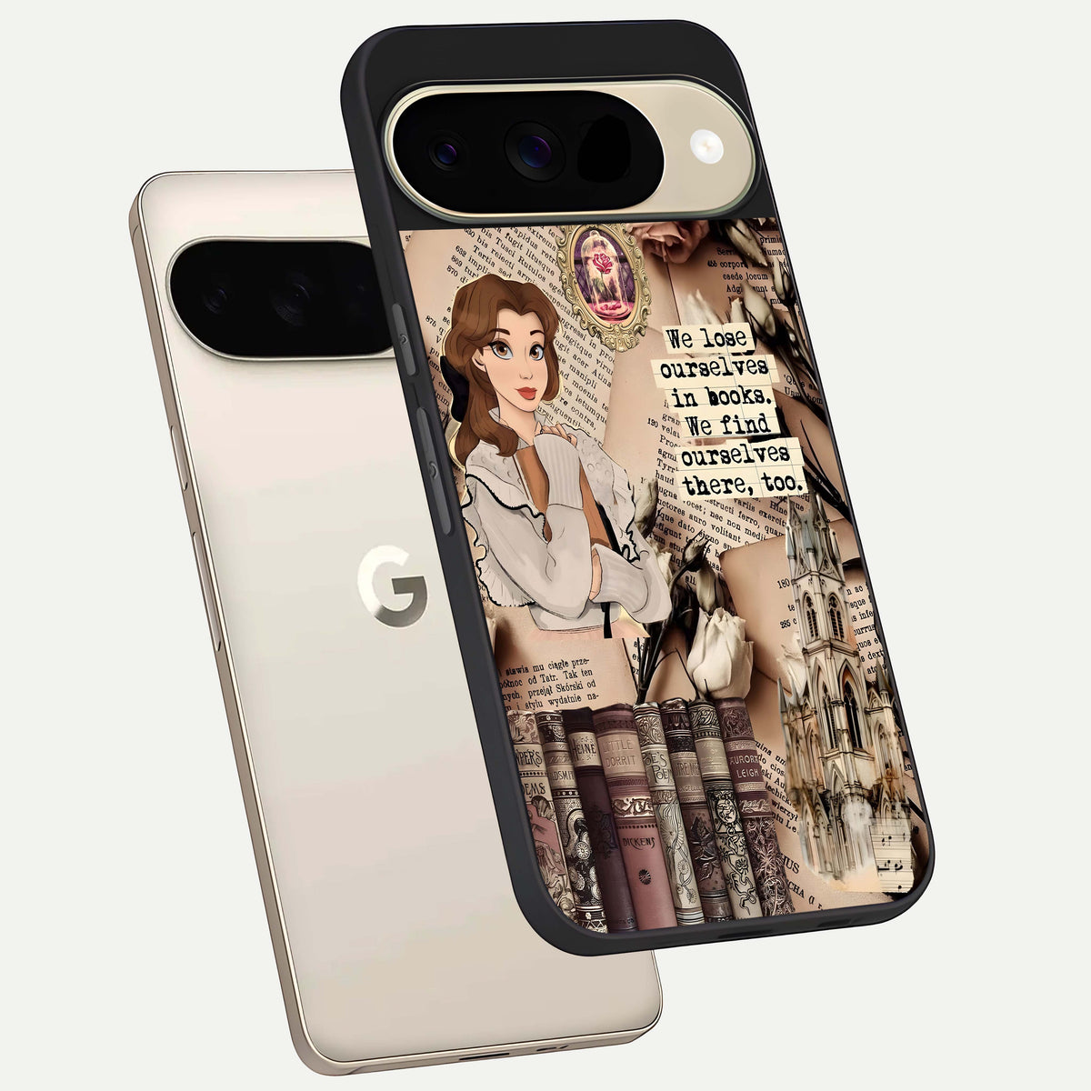  Bookish Dream World phone case For Google Pixel 9 showing premium glass back cover with detailed artwork