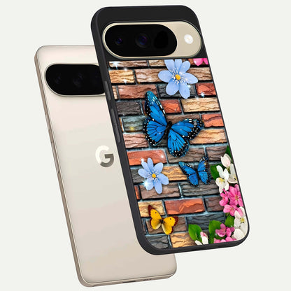  Brick Bloom Flight phone case For Google Pixel 9 showing premium glass back cover with detailed artwork
