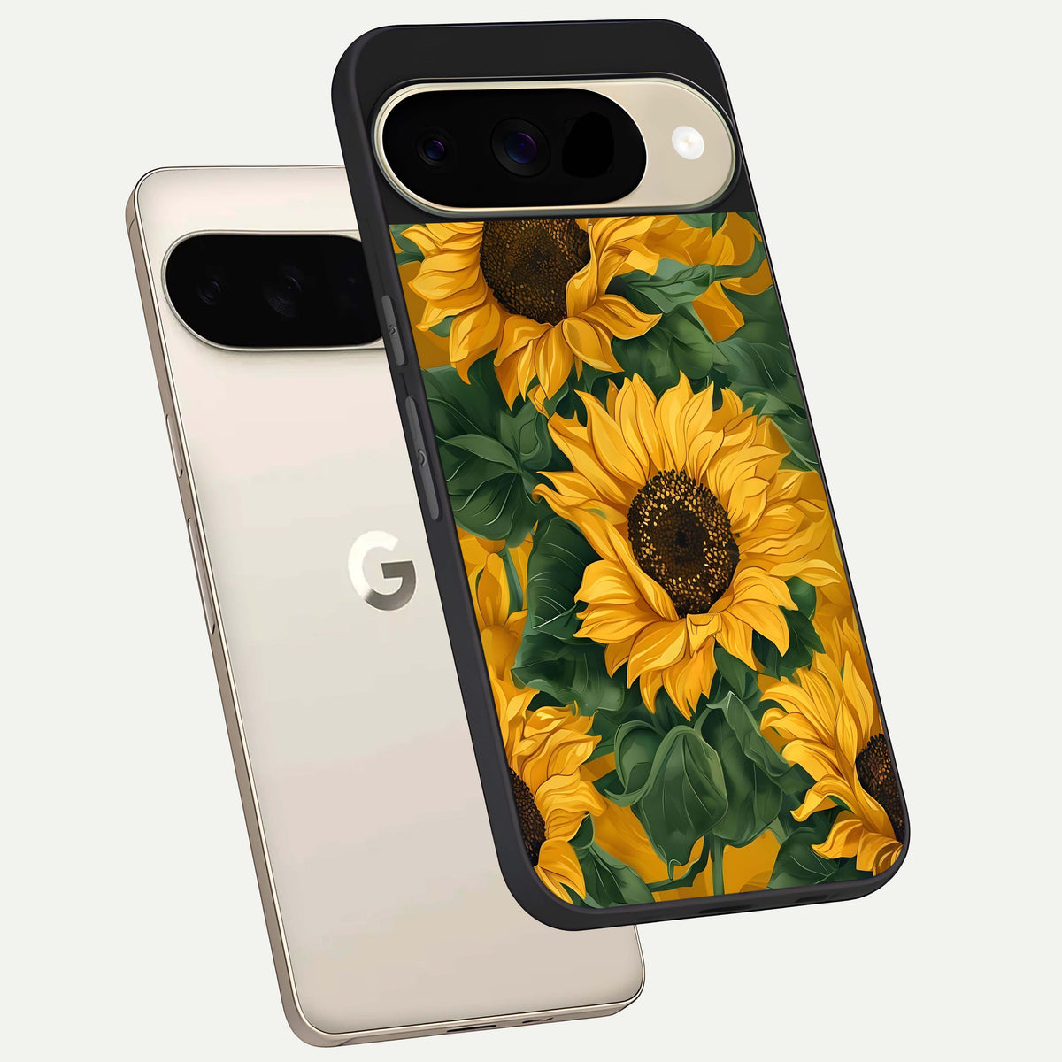  Bright Sunflower Bloom phone case For Google Pixel 9 showing premium glass back cover with detailed artwork