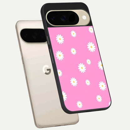  Bubblegum Daisy Pop phone case For Google Pixel 9 showing premium glass back cover with detailed artwork
