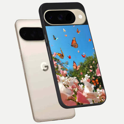  Butterflies In Bloom Sky phone case For Google Pixel 9 showing premium glass back cover with detailed artwork