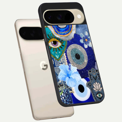  Celestial Blue Vision phone case For Google Pixel 9 showing premium glass back cover with detailed artwork
