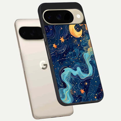  Celestial Dream Flow phone case For Google Pixel 9 showing premium glass back cover with detailed artwork