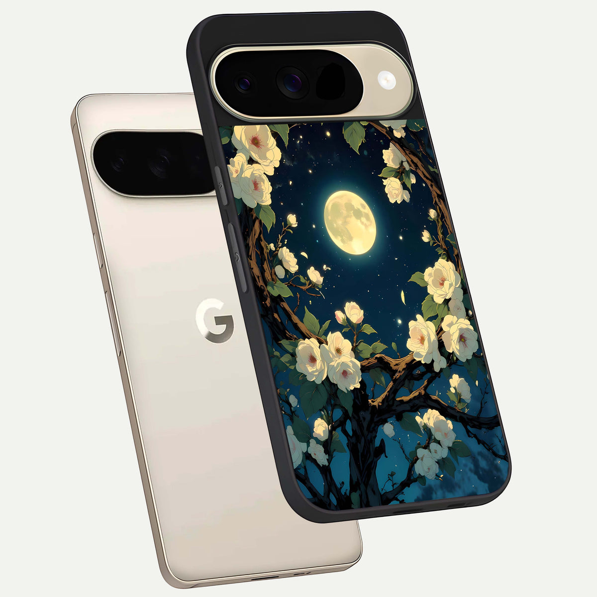  Celestial Moon And Flower phone case For Google Pixel 9 showing premium glass back cover with detailed artwork