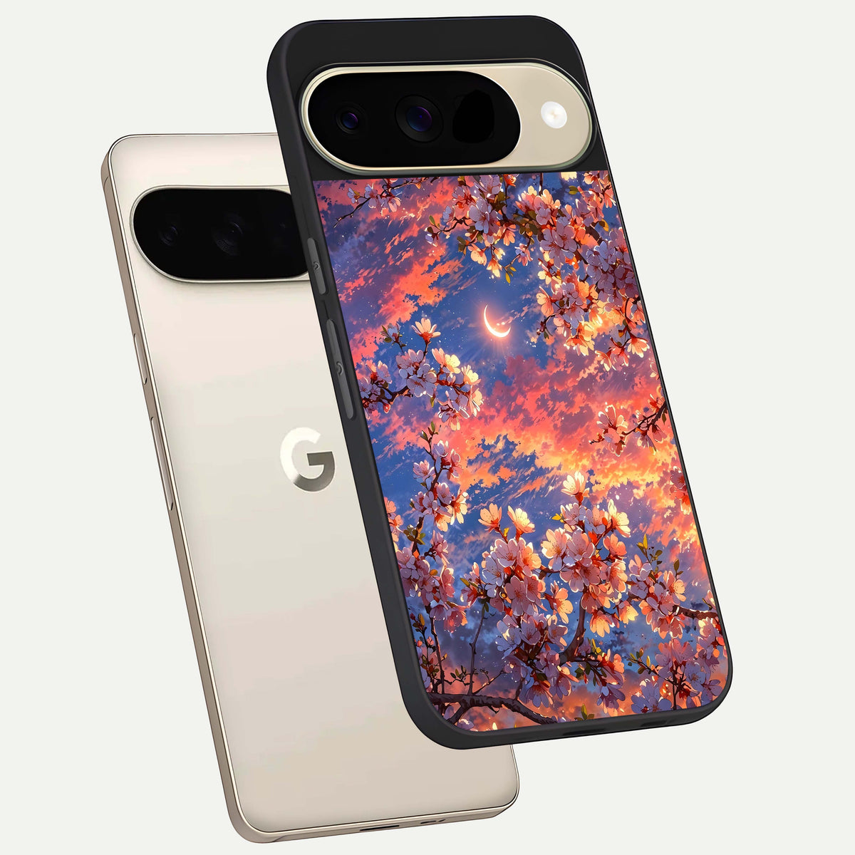  Celestial Sakura Sunset phone case For Google Pixel 9 showing premium glass back cover with detailed artwork