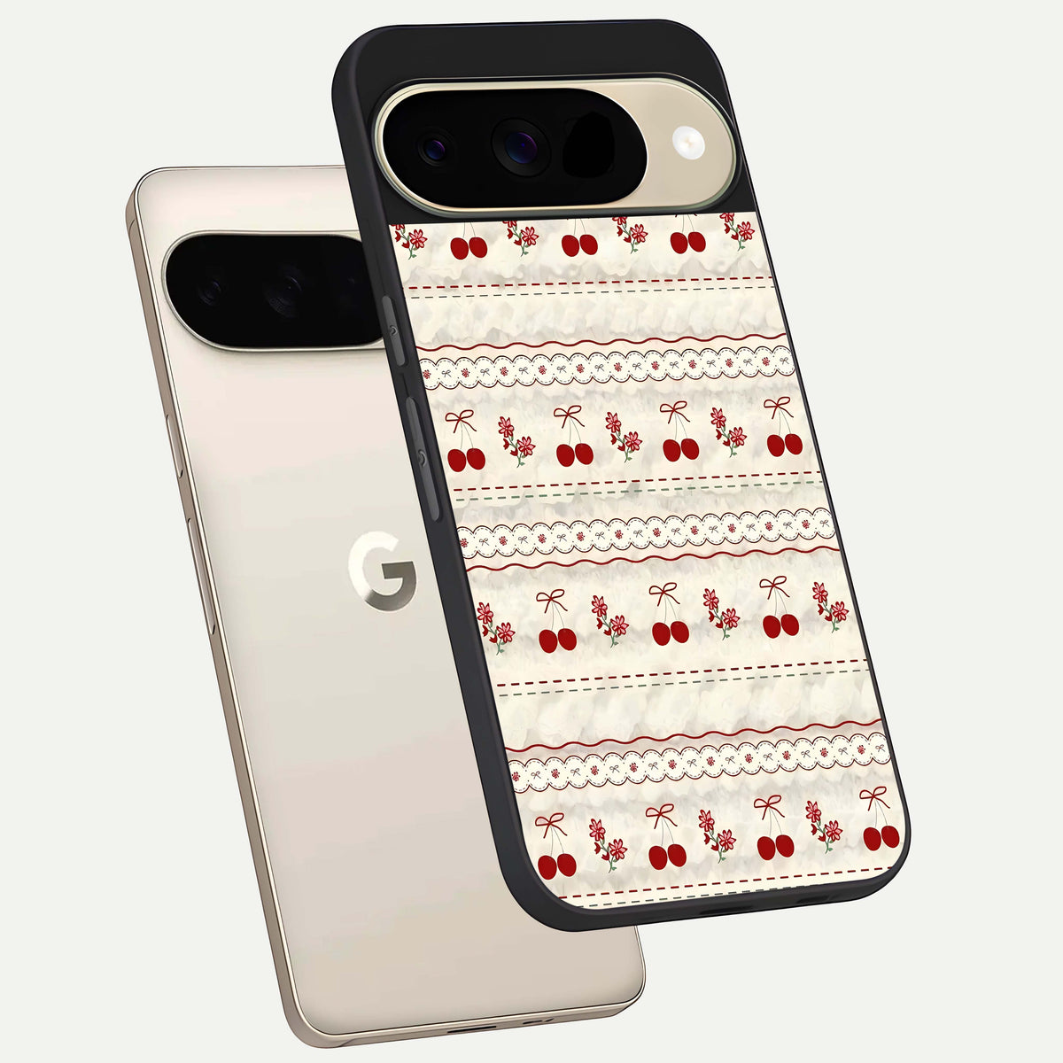  Cherry Bloom Charm phone case For Google Pixel 9 showing premium glass back cover with detailed artwork