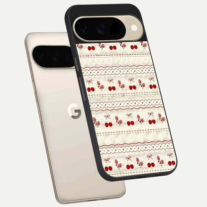  Cherry Bloom Charm phone case For Google Pixel 9 showing premium glass back cover with detailed artwork