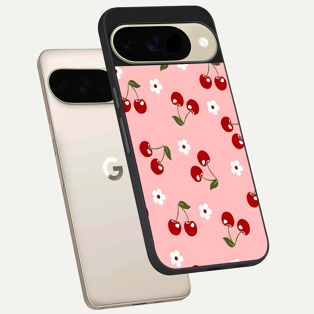  Cherry Love Mood phone case For Google Pixel 9 showing premium glass back cover with detailed artwork