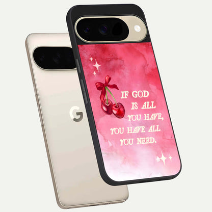  Cherry Quote phone case For Google Pixel 9 showing premium glass back cover with detailed artwork