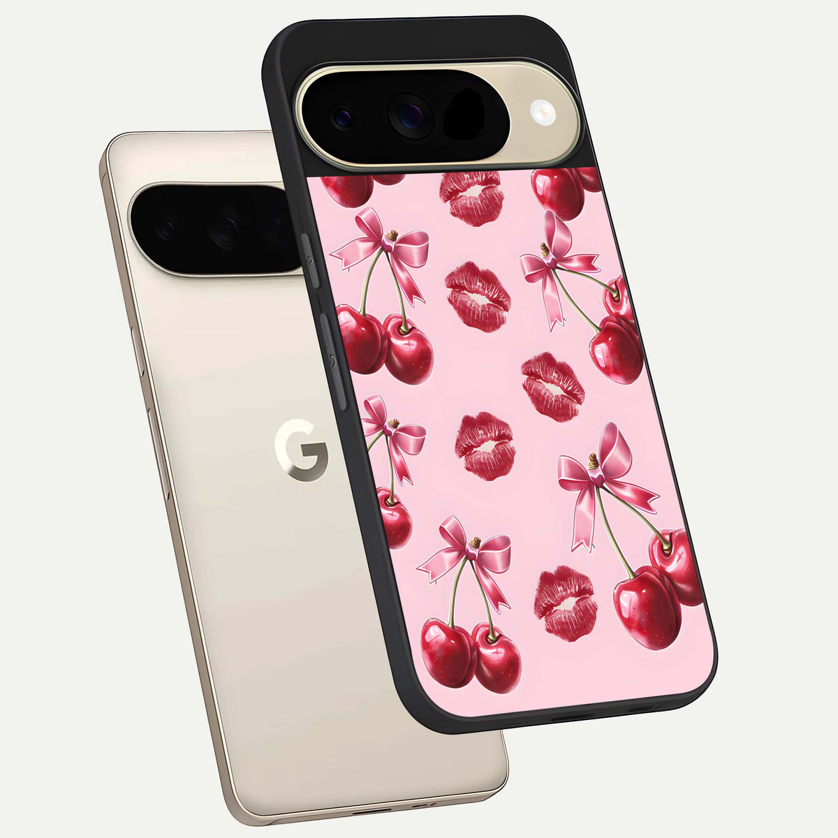  Cherry With Lips phone case For Google Pixel 9 showing premium glass back cover with detailed artwork