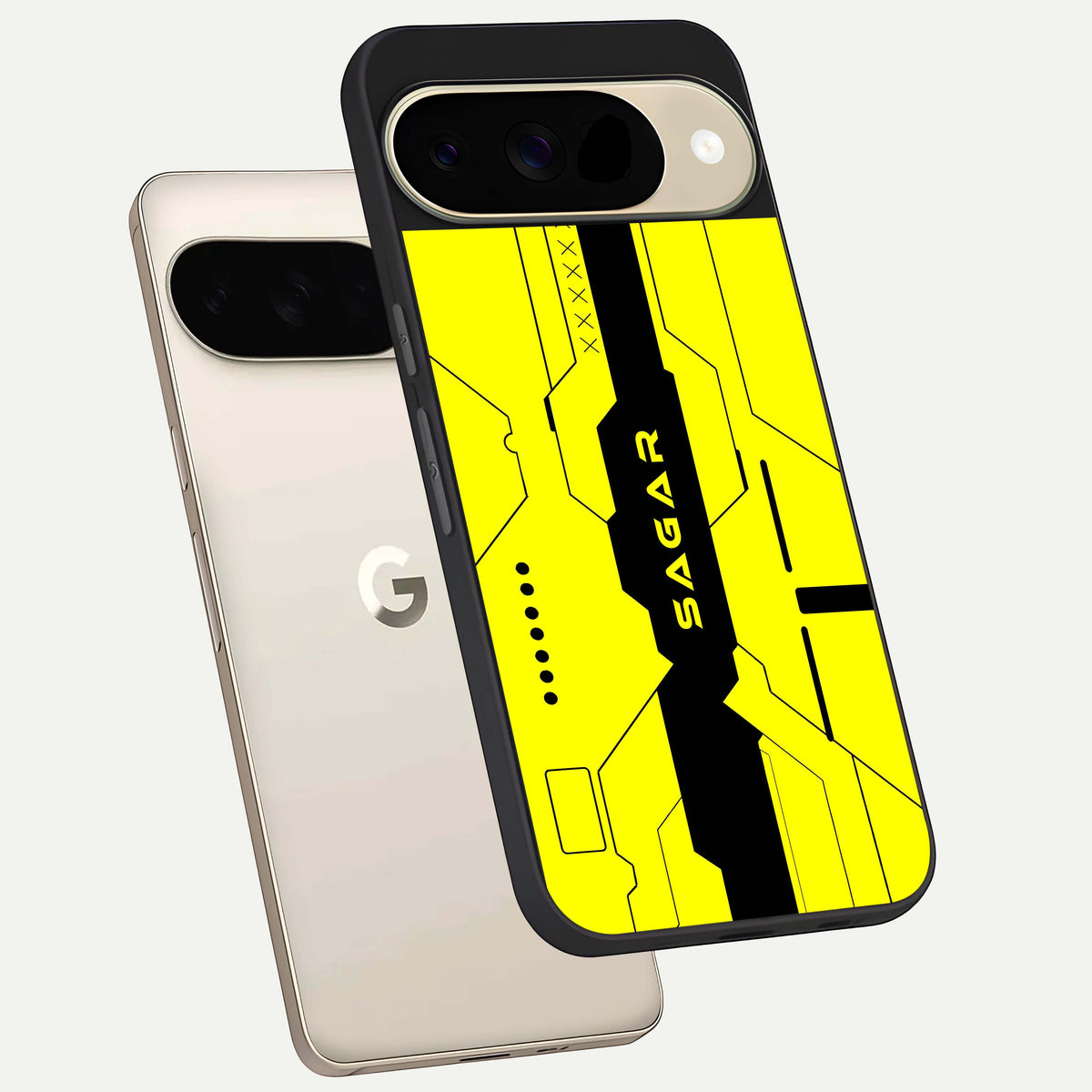  Circuit CYBERPUNK Custom Name phone case For Google Pixel 9 showing premium glass back cover with detailed artwork